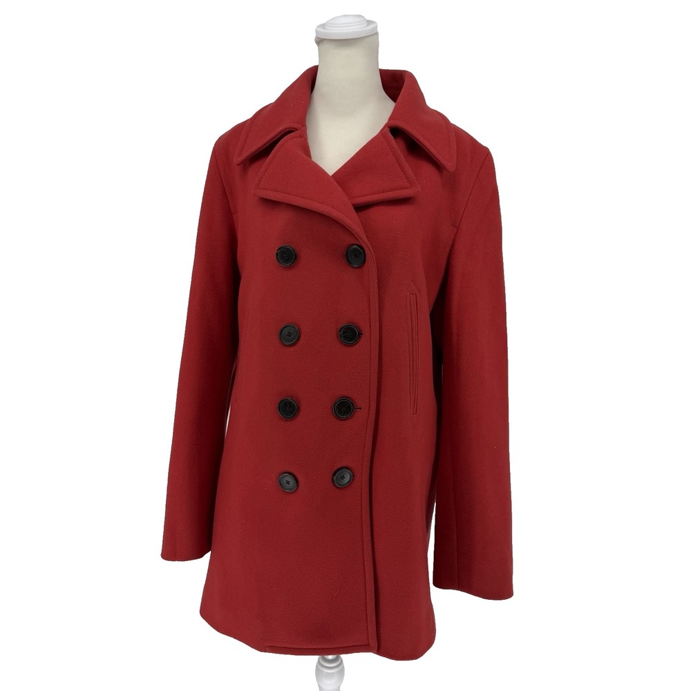 J. Crew Red Double Breasted Wool Blend Peacoat Women's Size Large